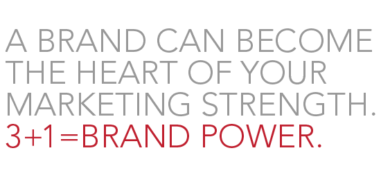 A brand can become the heart of your marketing strength. 3+1=BRAND POWER